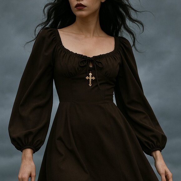 goth Dresses & Skirts - Black Goth Mini Dress with Cross Detail